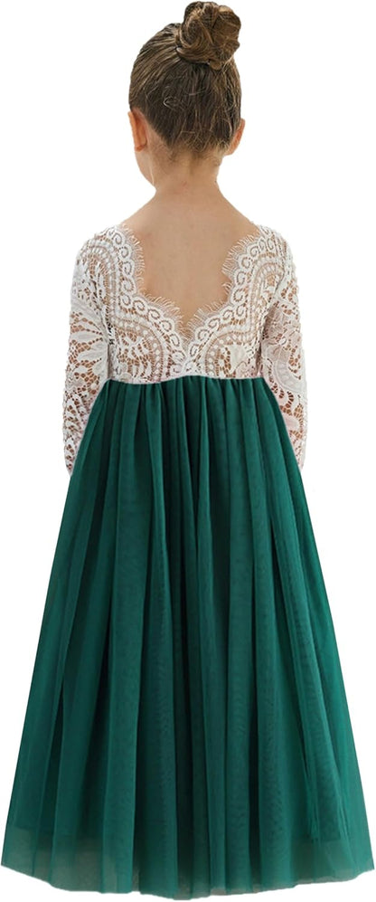 Girls Tulle Flower Girl Dress - Lace Back A-Line Party Dress
