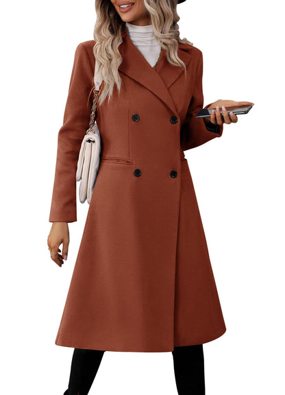 Danedvi Womens Long Double Breasted Coats Lapel Collar Pea Coat Winter Slim Fit Jackets Trench Coat Outwear