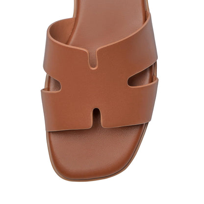 Women's Dressy Flat Sandals - Comfortable Slip On Leather Slide Sandals