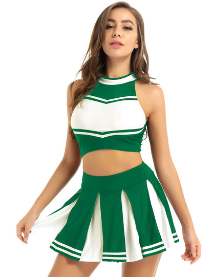 Cheerleader Costume - Women's Crop Top with Pleated Mini Skirt Uniform