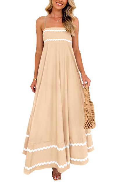 Blue Casual Dresses - Women's Sleeveless Spaghetti Strap Maxi Dress - Flowy Beach Ruffle