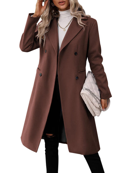 Danedvi Womens Long Double Breasted Coats Lapel Collar Pea Coat Winter Slim Fit Jackets Trench Coat Outwear