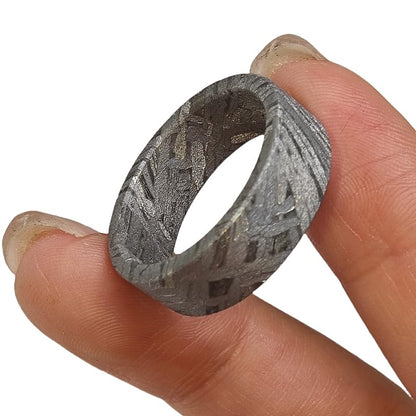 METEOSTAR Handcrafted Meteorite Ring, 7.3mm Width, Natural Altai Pattern, Grey (Size: 9.5)