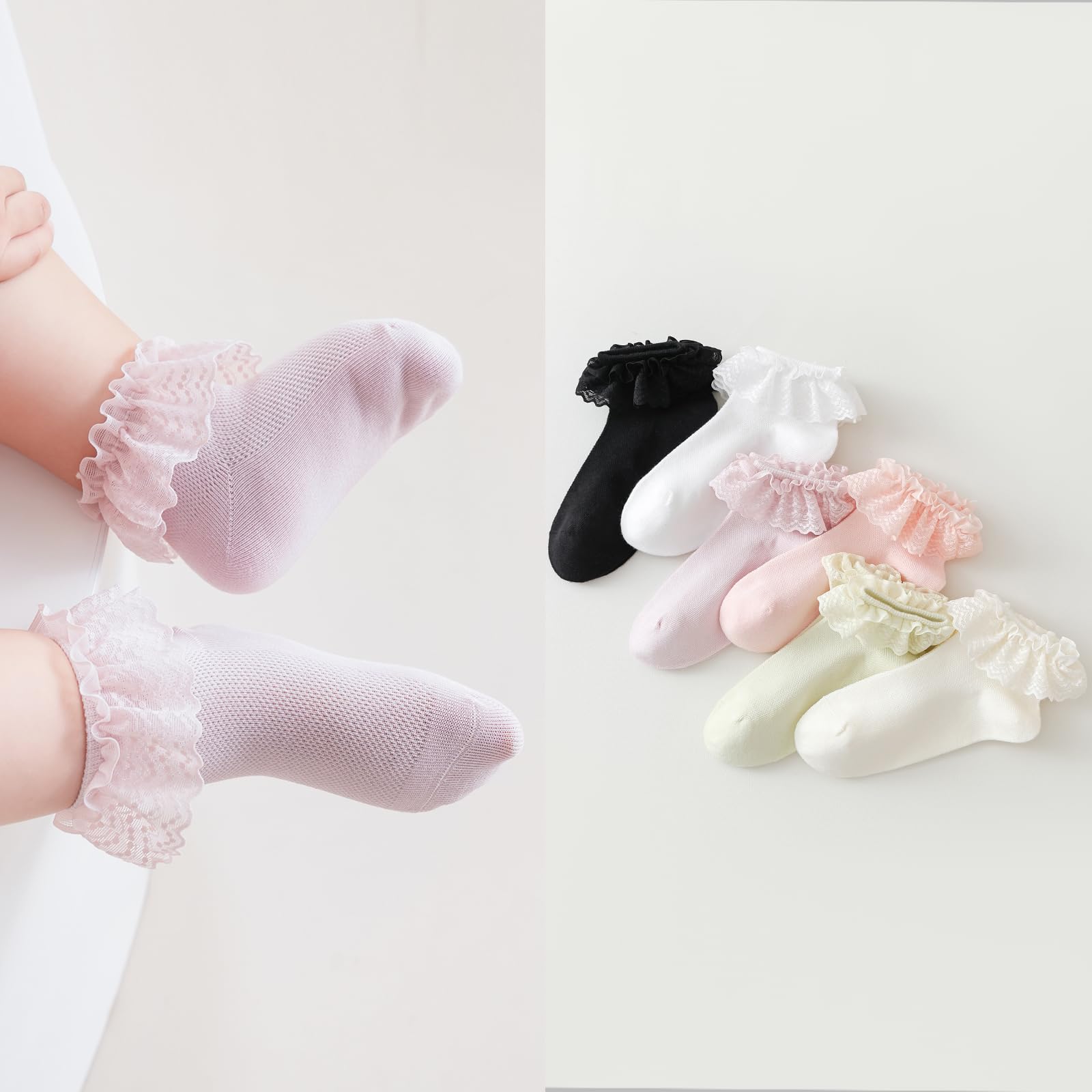 Baby Girl Lace Socks - Newborn Eyelet Ruffle Crew Socks 0-6 6-12 12-24 Months Cotton