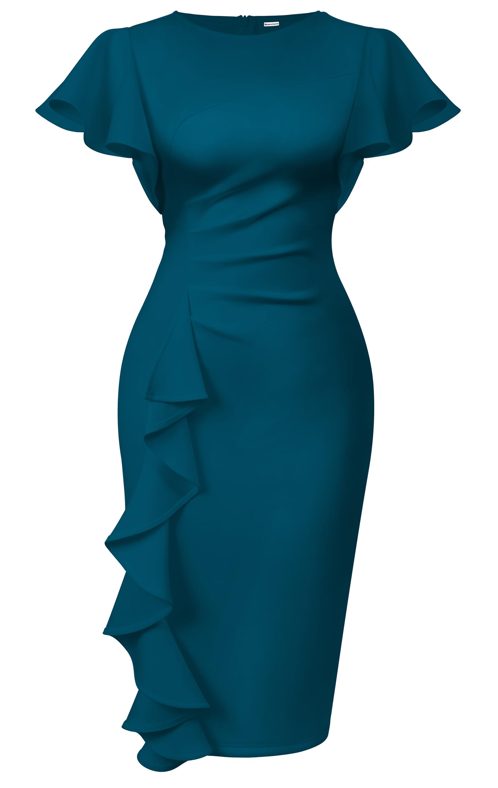Vintage Ruffle Sleeve Bodycon Midi Dress Vintage Ruffle Sleeve Bodycon Midi Dress