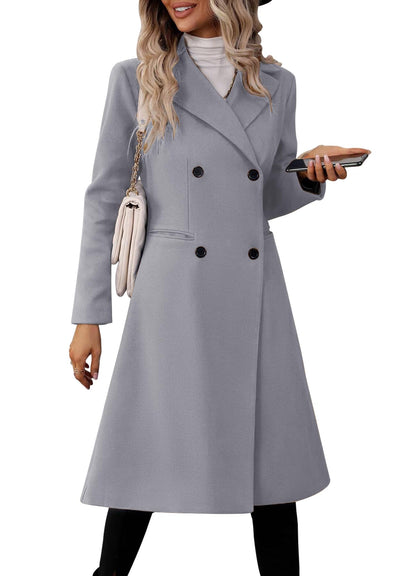Danedvi Womens Long Double Breasted Coats Lapel Collar Pea Coat Winter Slim Fit Jackets Trench Coat Outwear