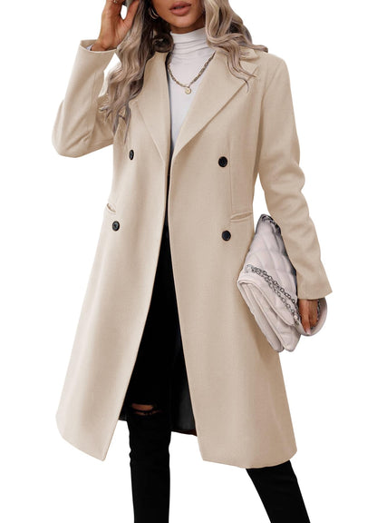 Danedvi Womens Long Double Breasted Coats Lapel Collar Pea Coat Winter Slim Fit Jackets Trench Coat Outwear