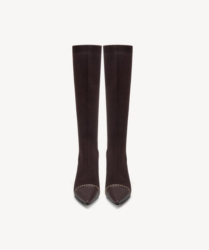 NEWBELLA Women's Suede Knee-High Boots - Sleek Design Stiletto Heel Boots for Daily Wear, Halloween, Christmas
