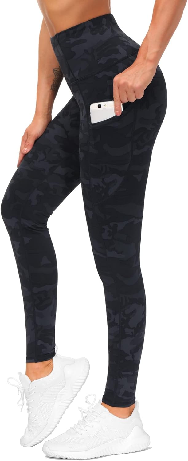 Women's High Waisted Yoga Leggings with Pockets - Thick Tummy Control Workout Pants Blue Dark Grey Black