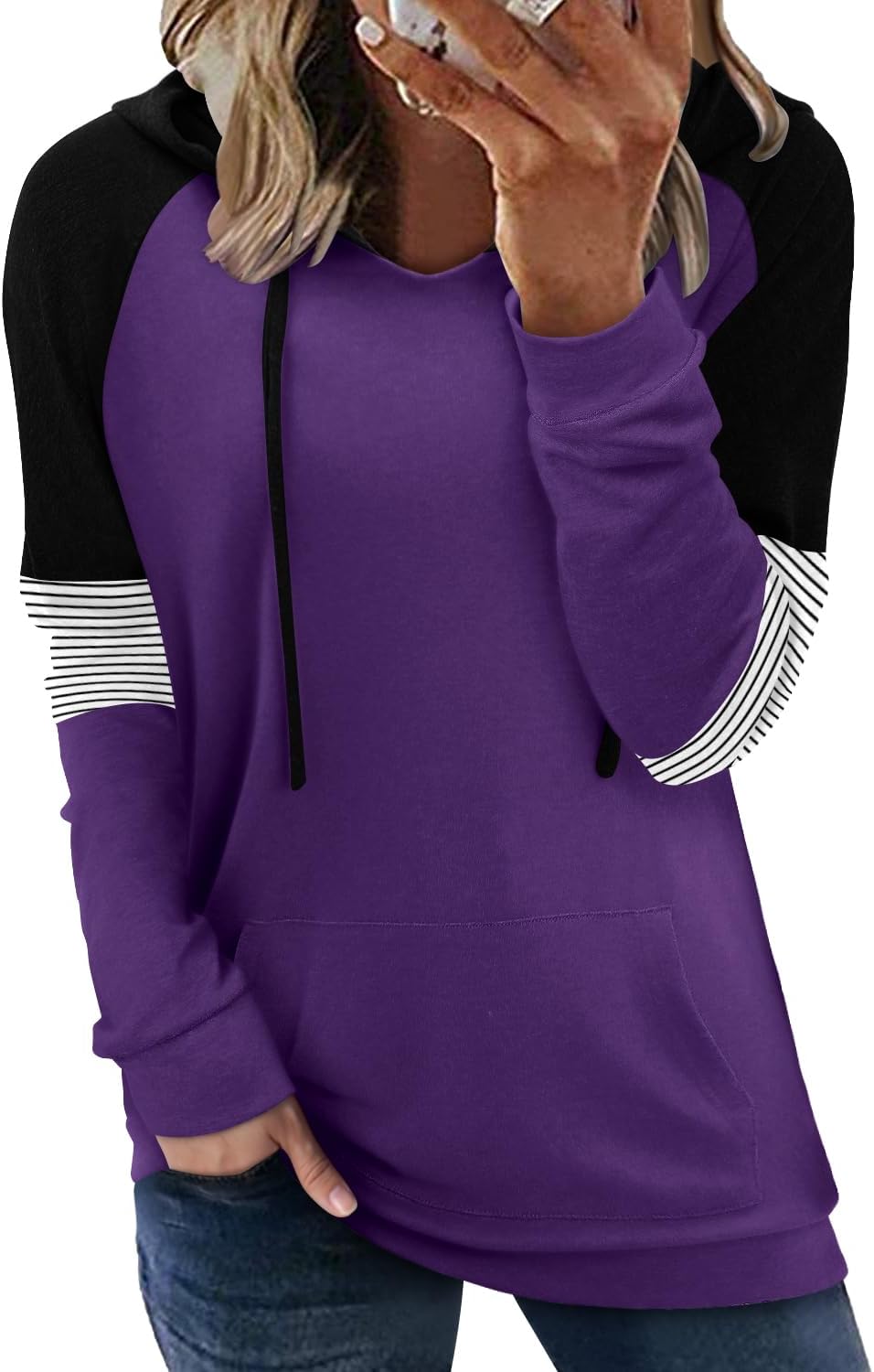 Pullover Hoodie - Tie Dye & Floral Print Hooded Sweatshirt with Pockets XX-Large R Purple