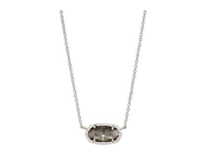 Kendra Scott Elisa Pendant Necklace - 14k Gold Plated Delicate Fashion Jewelry for Women BRIGHT SILVER - BLACK MOTHER OF PEARL