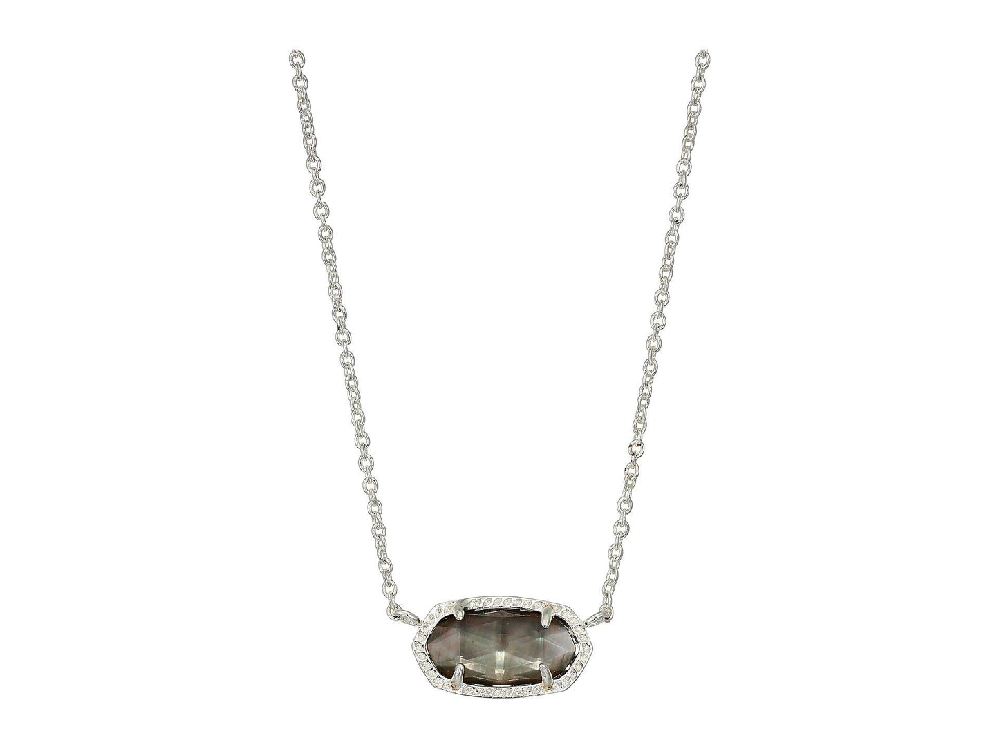 Kendra Scott Elisa Pendant Necklace - 14k Gold Plated Delicate Fashion Jewelry for Women BRIGHT SILVER - BLACK MOTHER OF PEARL