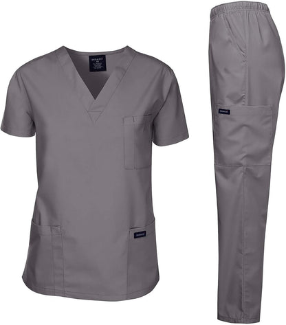 Medical Scrubs Set Unisex - V-Neck Top and Elastic Waist Pants Uniform for Healthcare Workers