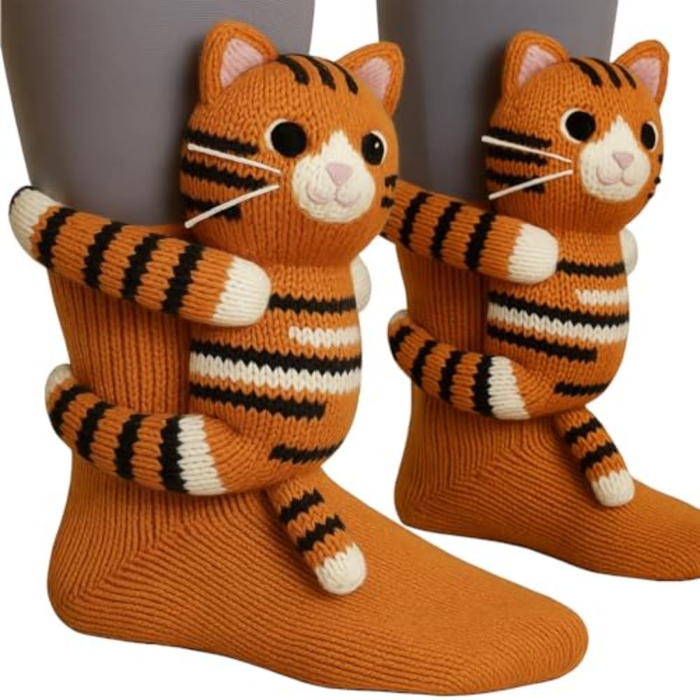 Cute Animal Socks for Women - Plush Long Stocking Socks with 3D Designs Cat