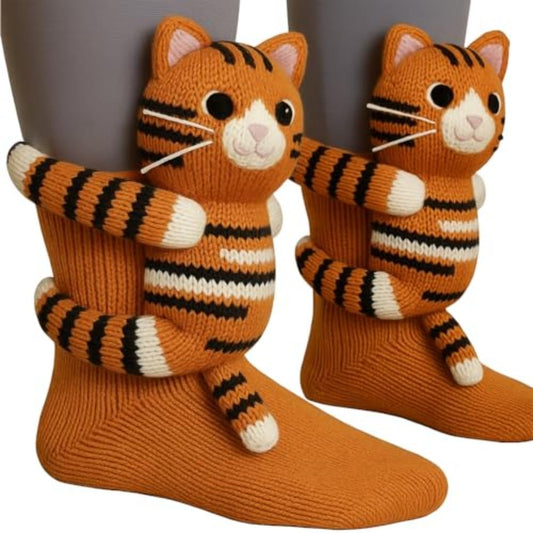 Cute Animal Socks for Women - Plush Long Stocking Socks with 3D Designs Cat