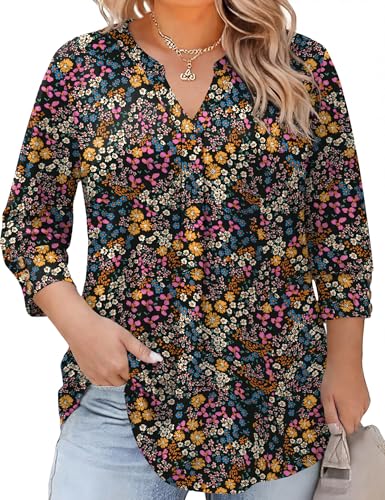 TFSDOD Plus Size Spring Clothes for Women 3/4 Length Sleeve Summer Tops Plus Size Womens Blouses Fashion Clothing Outfits 2026 3X