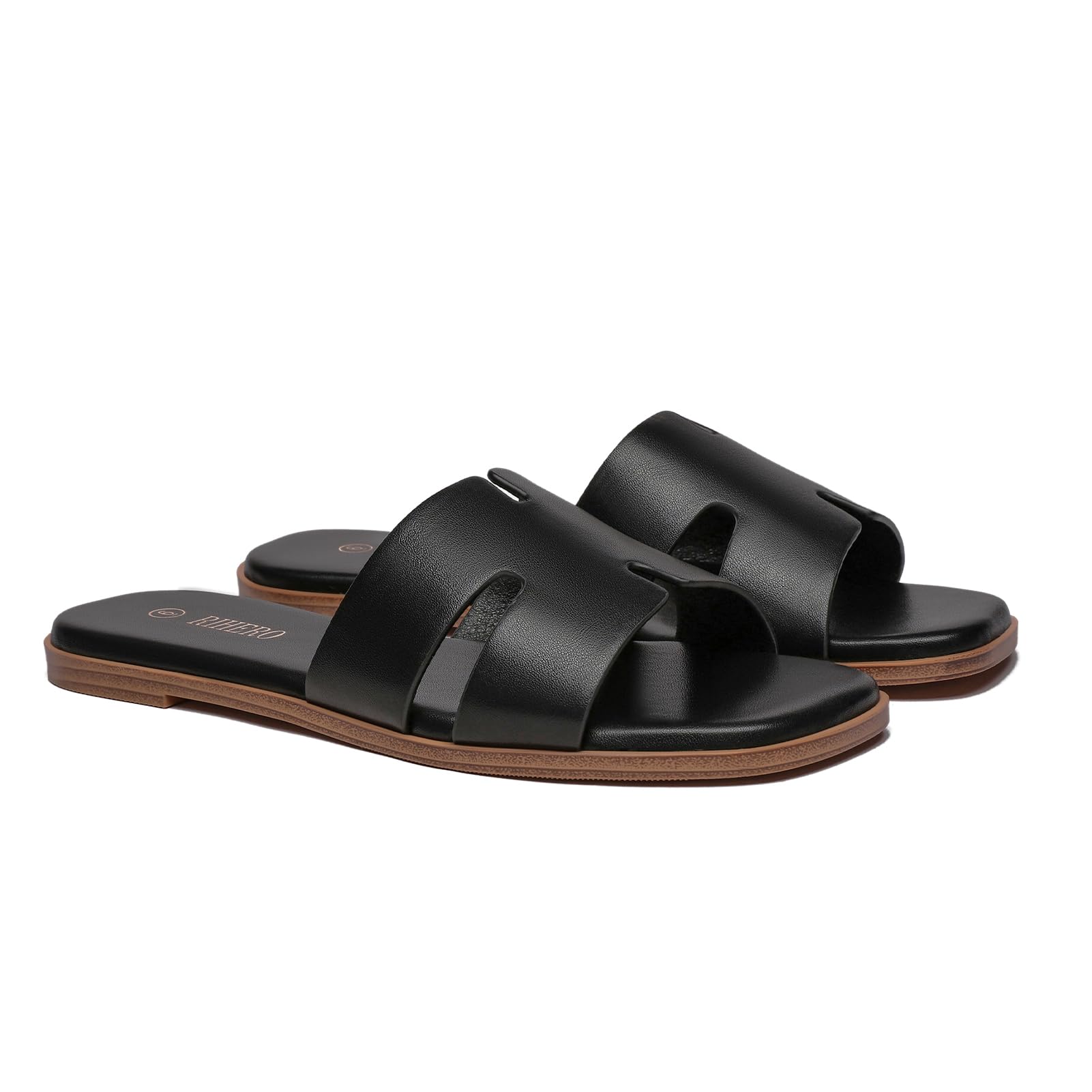 Women's Dressy Flat Sandals - Comfortable Slip On Leather Slide Sandals