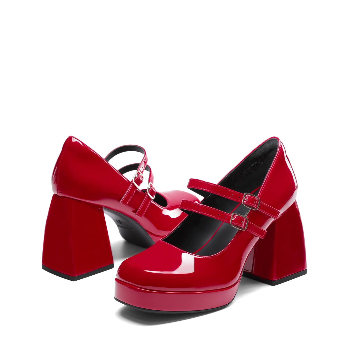 DREAM PAIRS Women's Platform Mary Jane High Chunky Closed Toe Heels Block Square Toe Double Strap Dress Pumps Fashion Party Y2K Shoes,Size 9,Red-Pat,DWUMPU2572