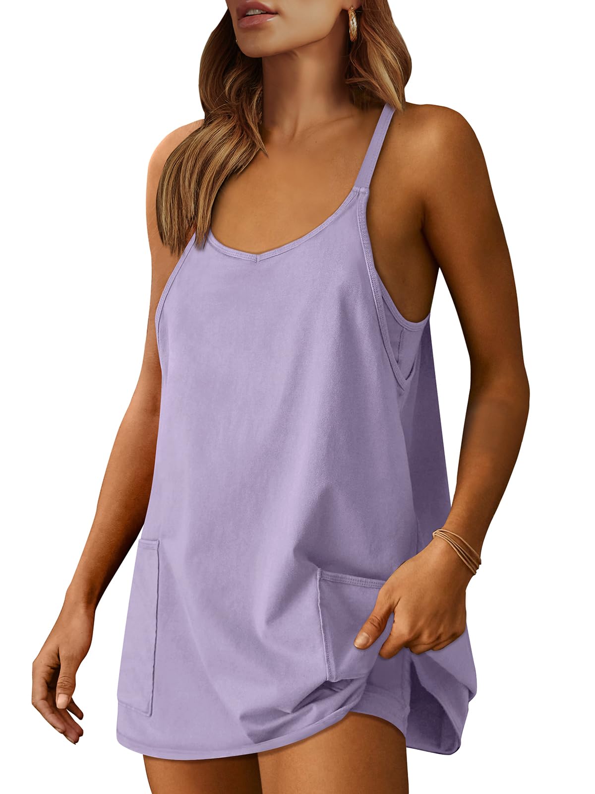 Athletic Dress Women Tennis Workout Sports Mini Romper with Built-in Shorts Light Purple