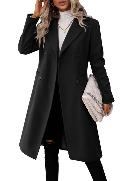 Danedvi Womens Long Double Breasted Coats Lapel Collar Pea Coat Winter Slim Fit Jackets Trench Coat Outwear