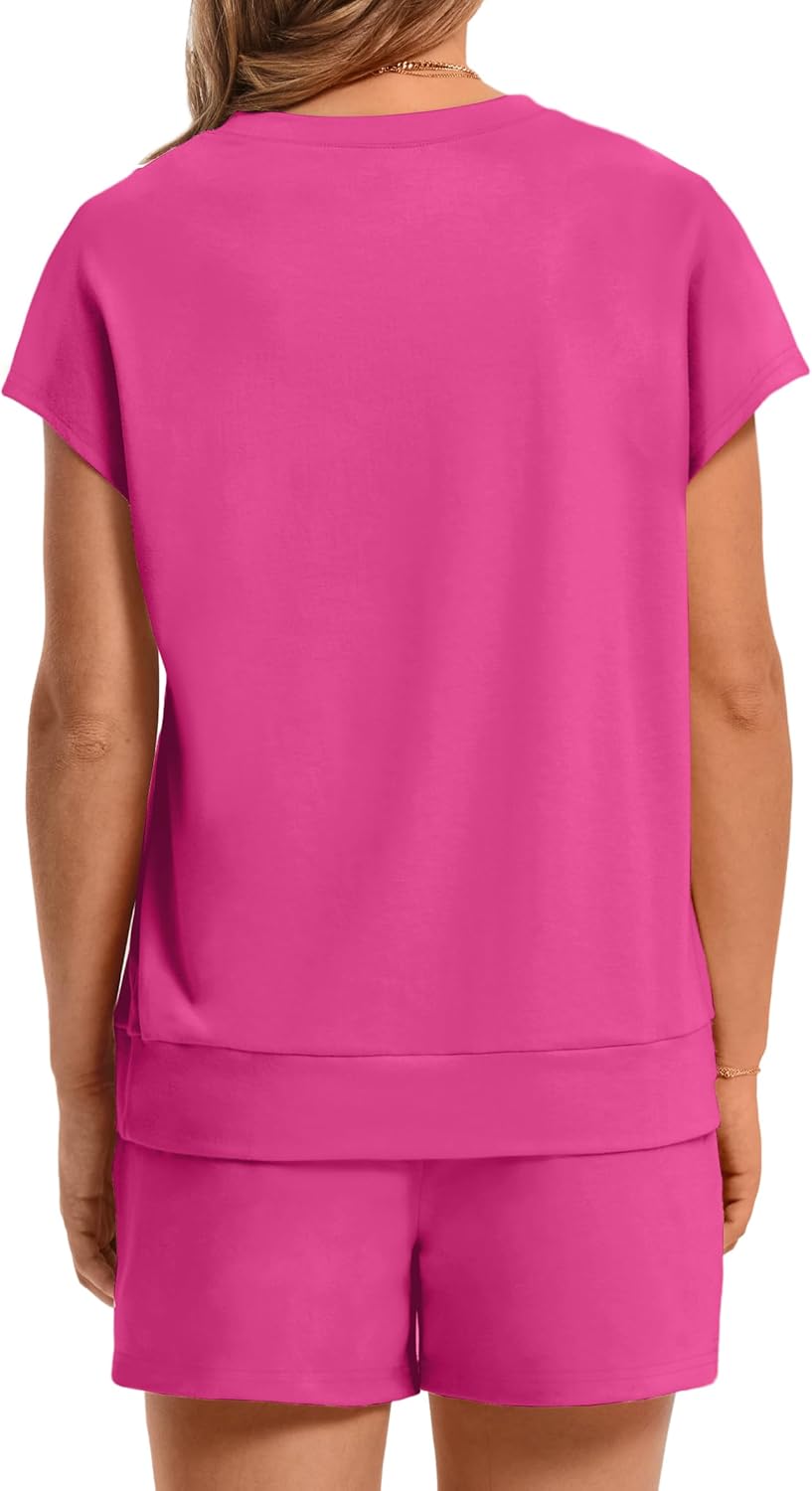 Women's 2 Piece Summer Lounge Set Crew Neck Short Sleeve Tracksuit