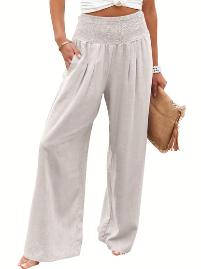 Linen Palazzo Pants Women Wide Leg High Waist Summer Boho Casual Lounge Pants