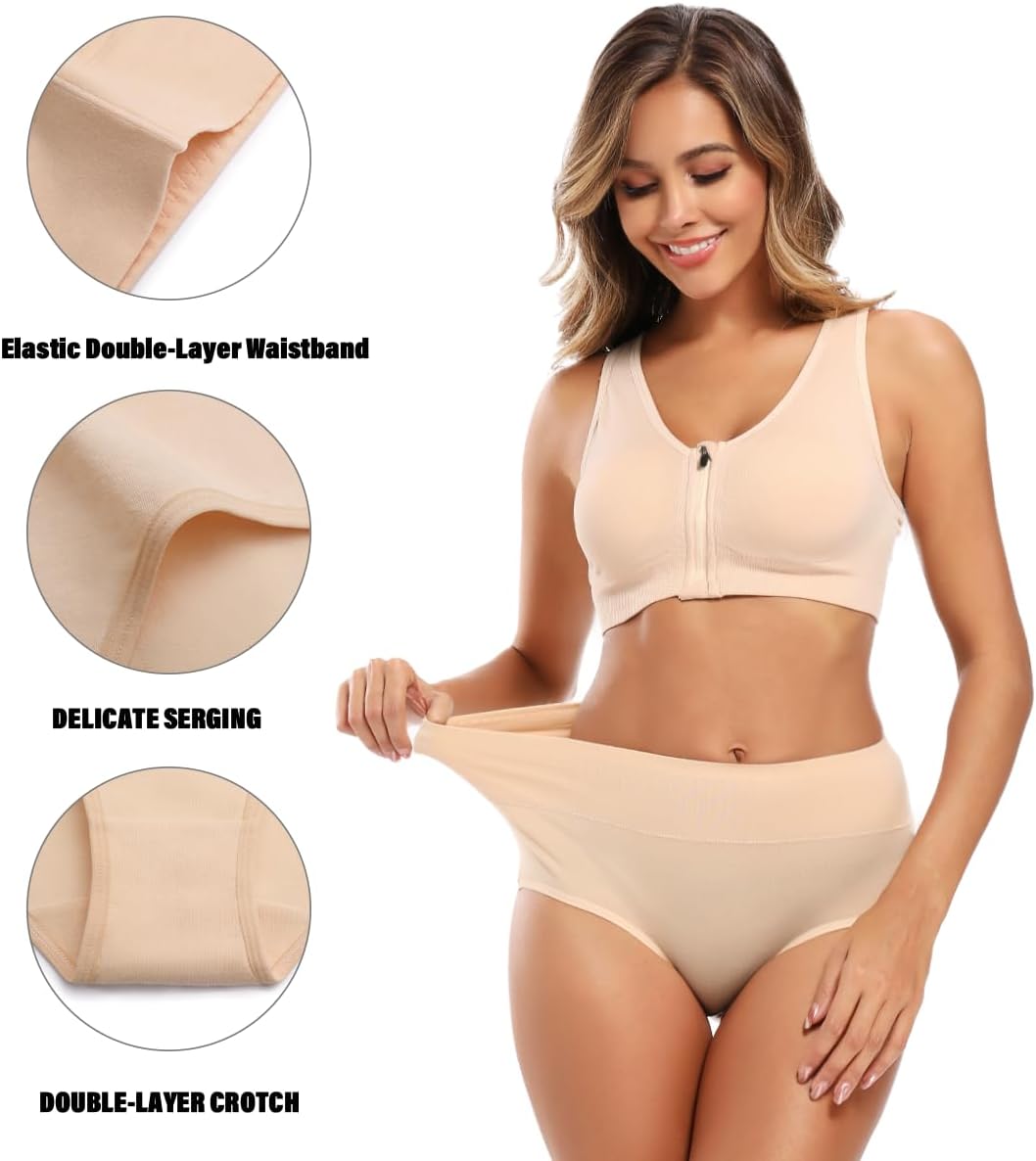 Women's High Waisted Cotton Underwear Full Coverage Panties Plus Size