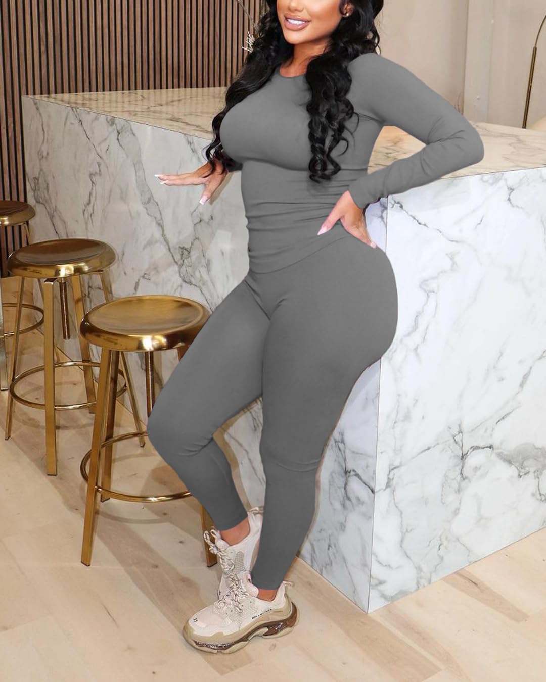 Chrome Heart Leggings - 2 Piece Tracksuit for Women - Long Sleeve Top & Jogger Leggings Workout Set