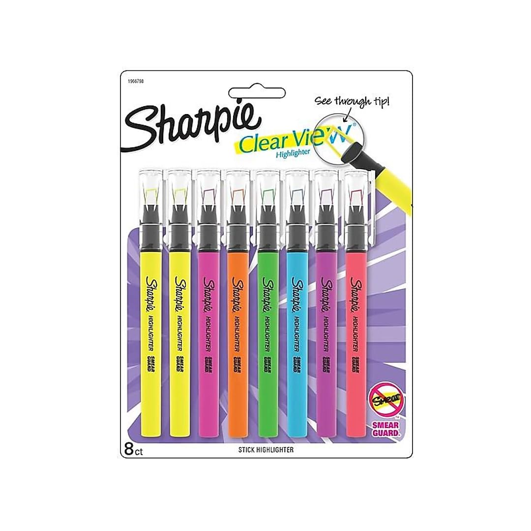 Sharpie Clear View Highlighters 8 Pack - Chisel Tip Assorted Fluorescent Colors School Office 8 Count (Pack of 1) Highlighter