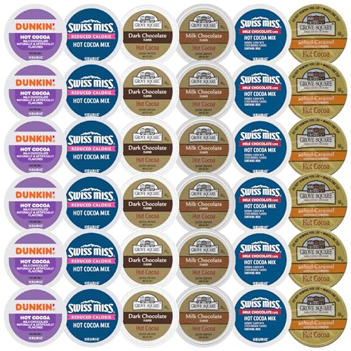 Premium Hot Chocolate K-Cup Variety Sampler Pack 18ct- Six Different Cocoa Flavors (3ea) from your Favorite Brands- Grove Square Milk & Dark, Laura Secord, Salted Caramel, Hortons & more