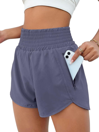 High Waisted Athletic Shorts Women Running Workout Shorts with Pockets Gym Sporty Bluish Grey