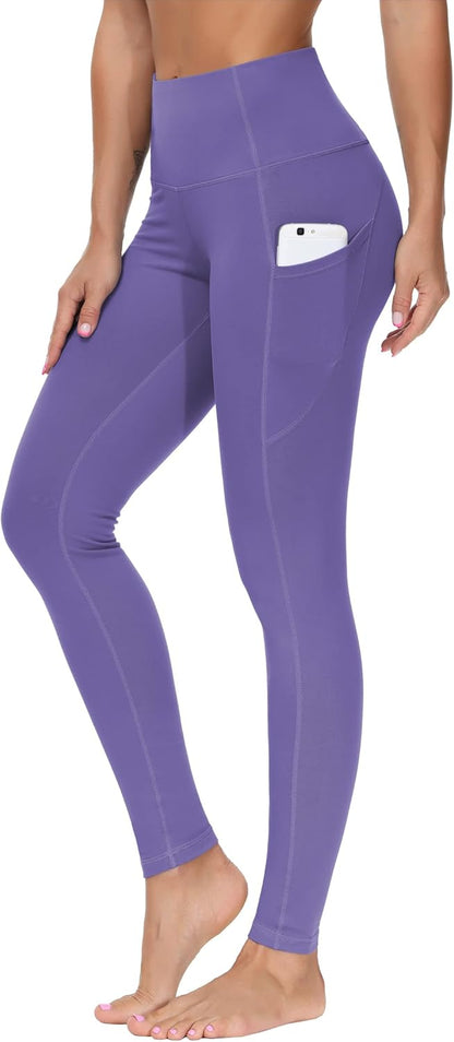 Women's High Waisted Yoga Leggings with Pockets - Thick Tummy Control Workout Pants