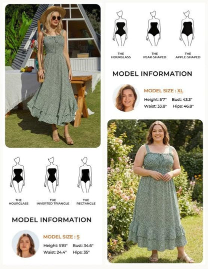 GRACE KARIN Women's 2025 Summer Floral Boho Dress Square Neck Strapped Swing A Line Sundress Beach Long Maxi OutfitsGreen M
