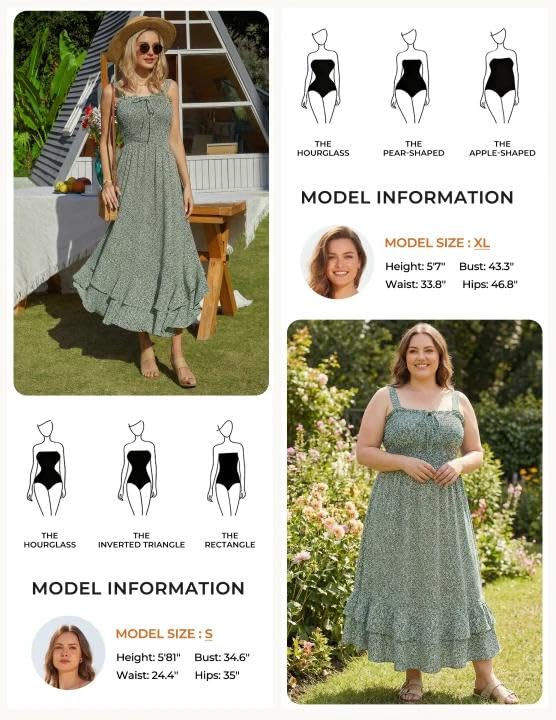 GRACE KARIN Women's 2025 Summer Floral Boho Dress Square Neck Strapped Swing A Line Sundress Beach Long Maxi OutfitsGreen M