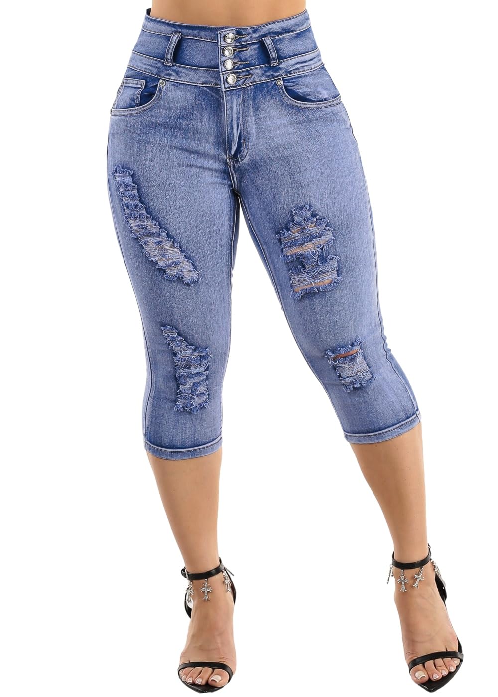 Butt Lifting Denim Capris for Women - High Waisted Stretch Levanta Cola Capris