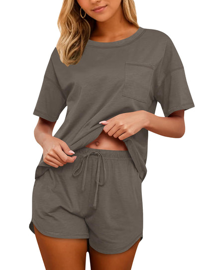 Women's Cotton Pajama Set - Short Sleeve Top and Shorts Sleepwear Lounge Set