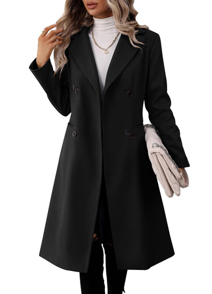 Danedvi Womens Long Double Breasted Coats Lapel Collar Pea Coat Winter Slim Fit Jackets Trench Coat Outwear