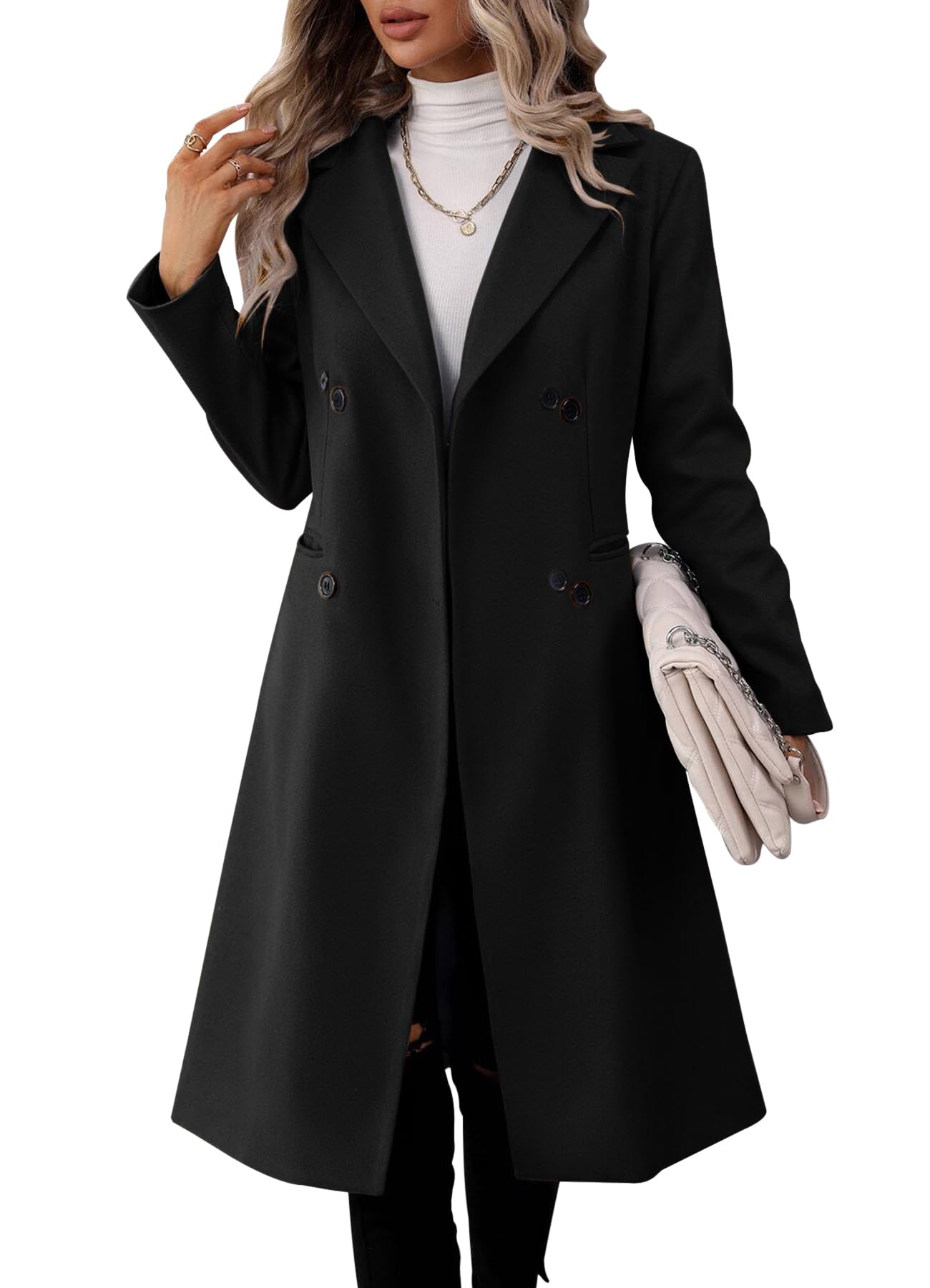 Danedvi Womens Long Double Breasted Coats Lapel Collar Pea Coat Winter Slim Fit Jackets Trench Coat Outwear