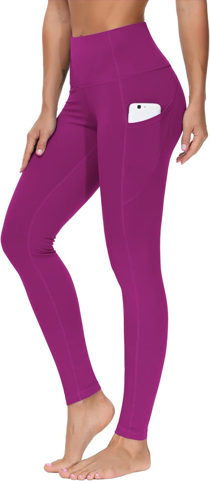 Women's High Waisted Yoga Leggings with Pockets - Thick Tummy Control Workout Pants