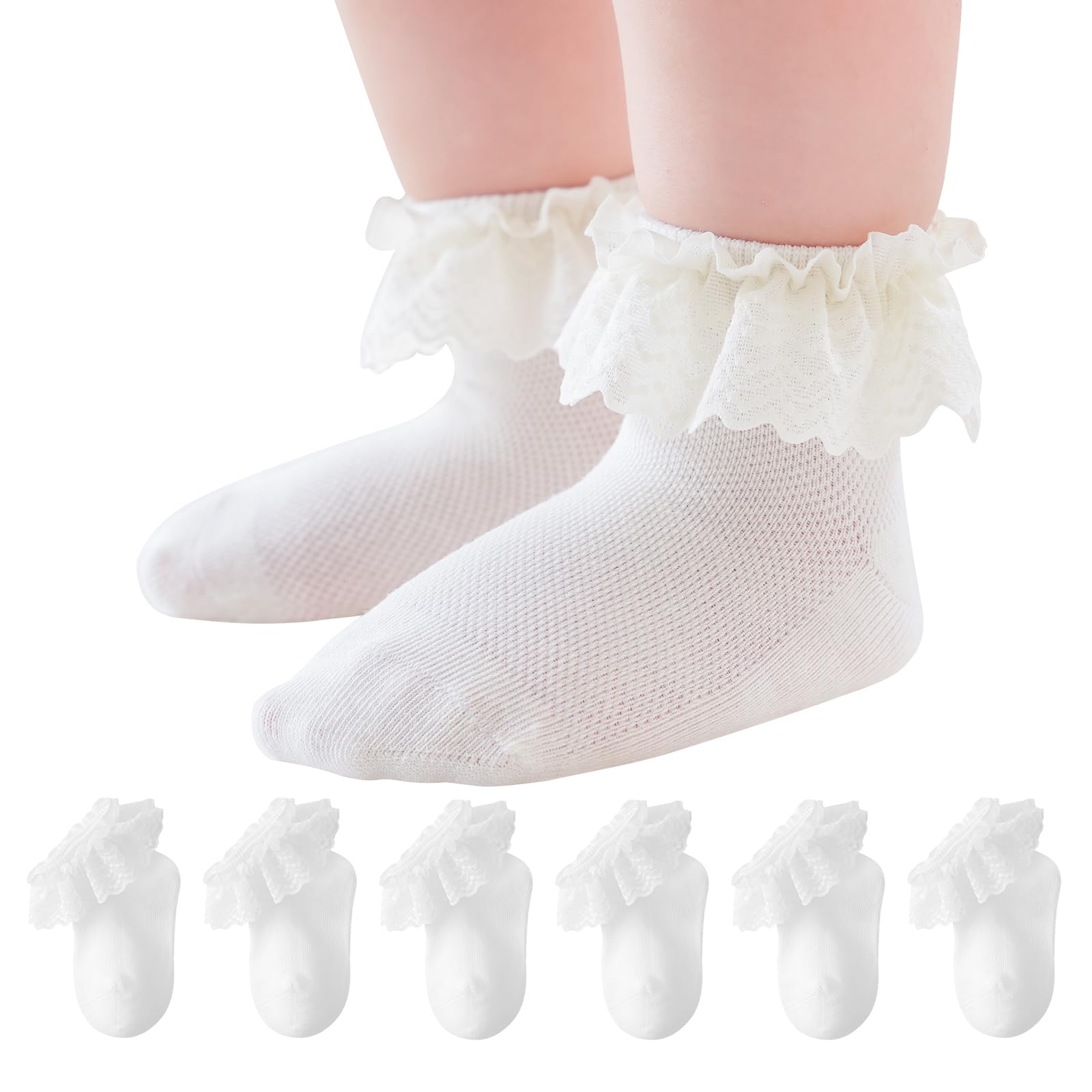 Baby Girl Lace Socks - Newborn Eyelet Ruffle Crew Socks 0-6 6-12 12-24 Months Cotton