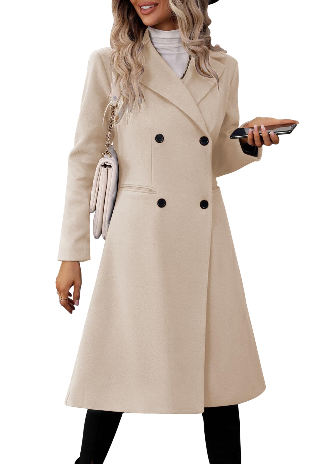 Danedvi Womens Long Double Breasted Coats Lapel Collar Pea Coat Winter Slim Fit Jackets Trench Coat Outwear