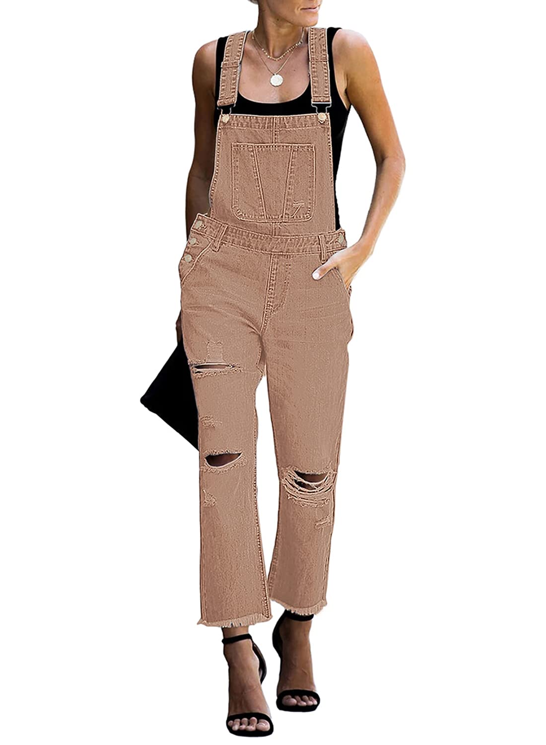 Denim Bib Overalls - Adjustable Loose Fit Jeans Jumpsuit for Women XX-Large A2 Pink
