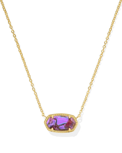 Kendra Scott Elisa Pendant Necklace - 14k Gold Plated Delicate Fashion Jewelry for Women GOLD - BRONZED VEINED VIOLET MAGNESITE