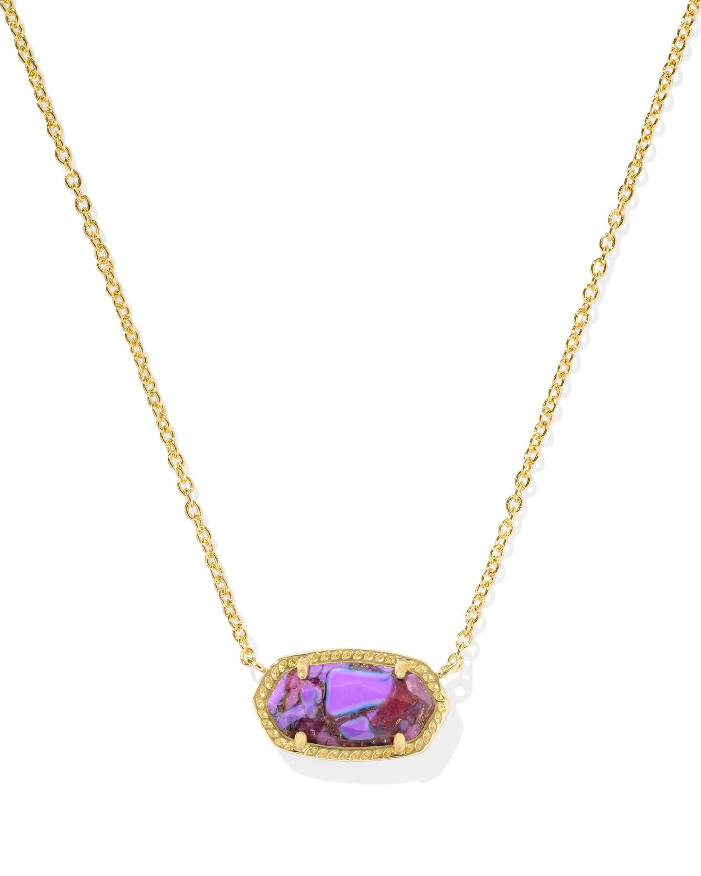 Kendra Scott Elisa Pendant Necklace - 14k Gold Plated Delicate Fashion Jewelry for Women GOLD - BRONZED VEINED VIOLET MAGNESITE