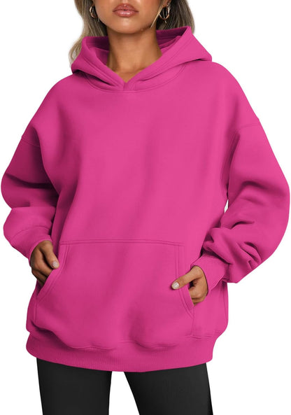 Oversized Fleece Hoodie - Thick Pullover Sweatshirt for Fall & Winter Hot Pink