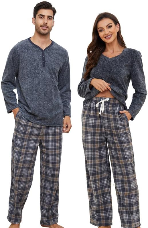 U2SKIIN Couple Pajama Sets, Plaid Pajama Set for Men and Women Soft Warm Pjs Set