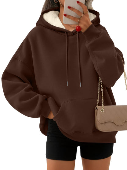 Women's Winter Fleece Sherpa Lined Hoodie - Warm Pullover Sweatshirt Small Coffee