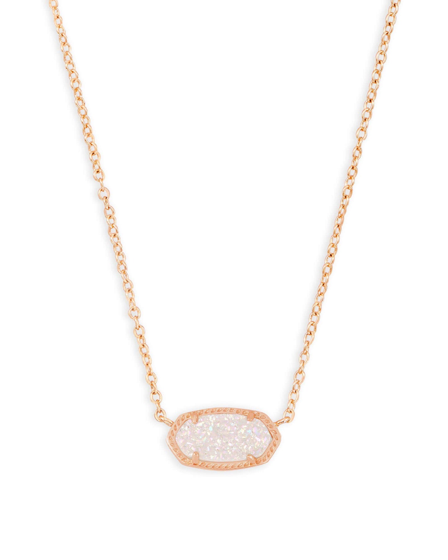 Kendra Scott Elisa Pendant Necklace - 14k Gold Plated Delicate Fashion Jewelry for Women ROSE GOLD - IRIDESCENT DRUSY