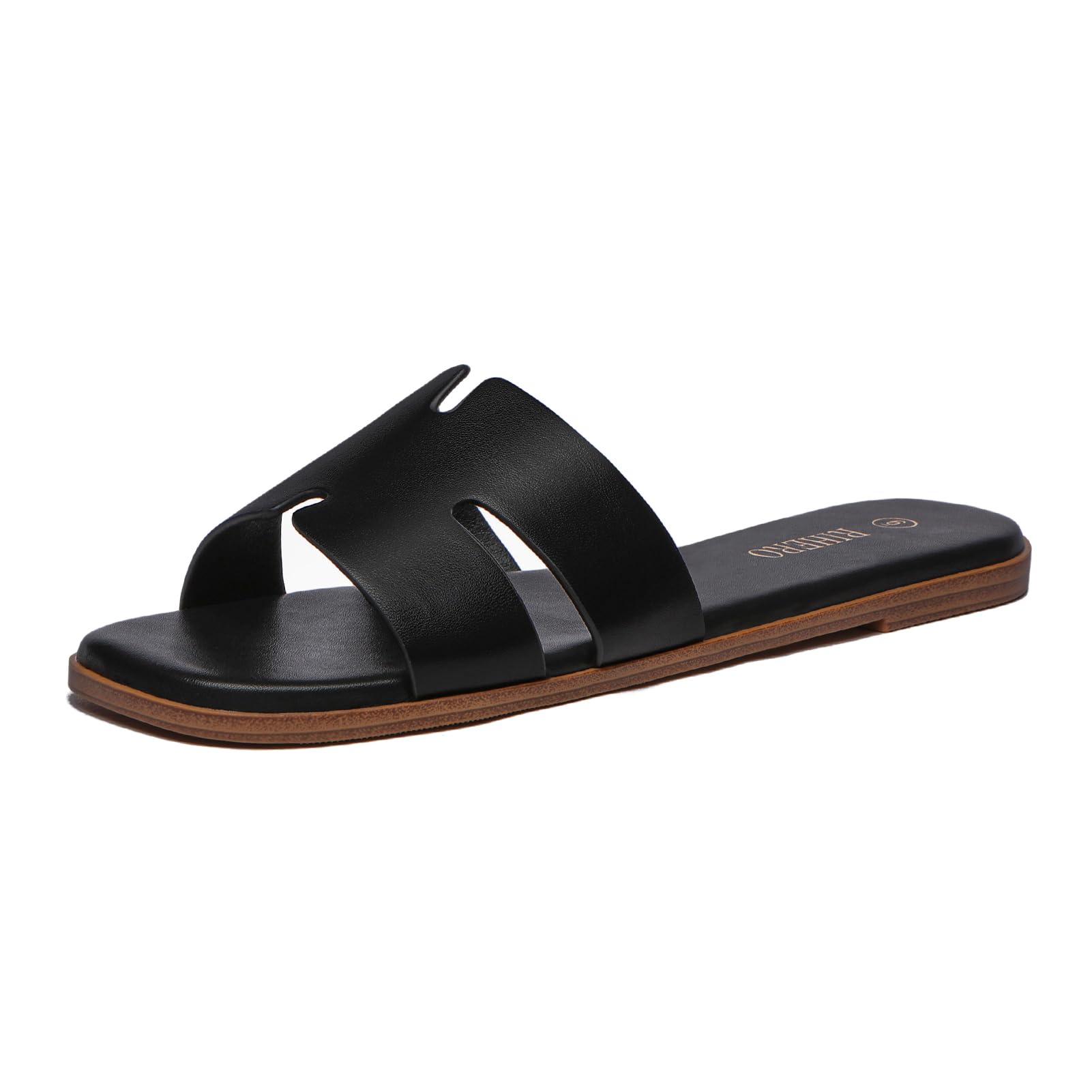 Women's Dressy Flat Sandals - Comfortable Slip On Leather Slide Sandals