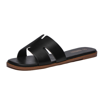Women's Dressy Flat Sandals - Comfortable Slip On Leather Slide Sandals